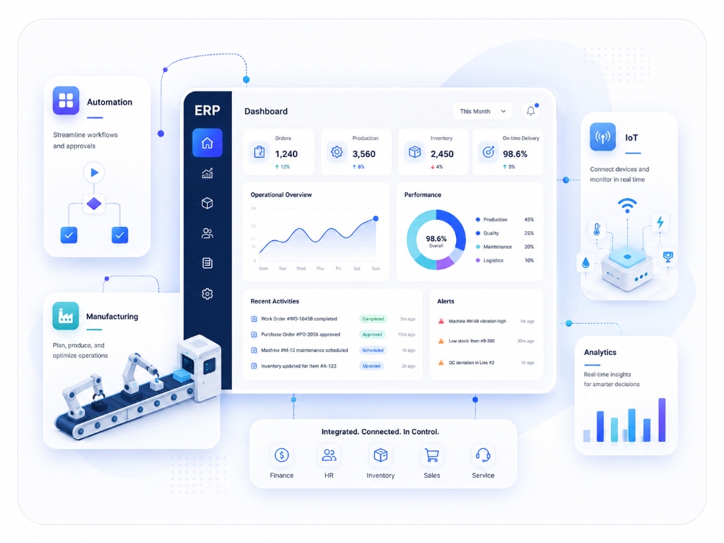 ERP and corporate operations dashboard illustration